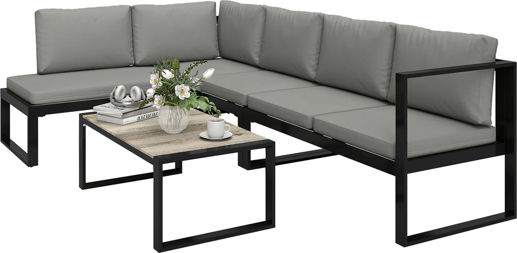 Outsunny Set Mobilier de Grădină Exterior Colțar 5 Persoane cu 2 Canapele, Scaun Fără Cotiere, Masă de Cafea, Gri Închis | Aosom Romania