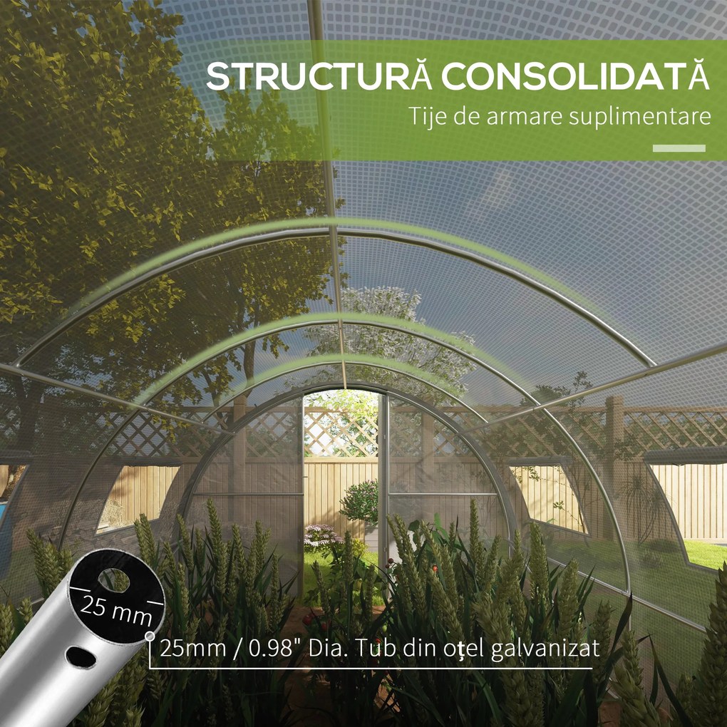 Outsunny Seră Tip Tunel cu 2 Uși, Fermoare și 8 Ferestre, 600x300x200 cm, Alb | Aosom Romania