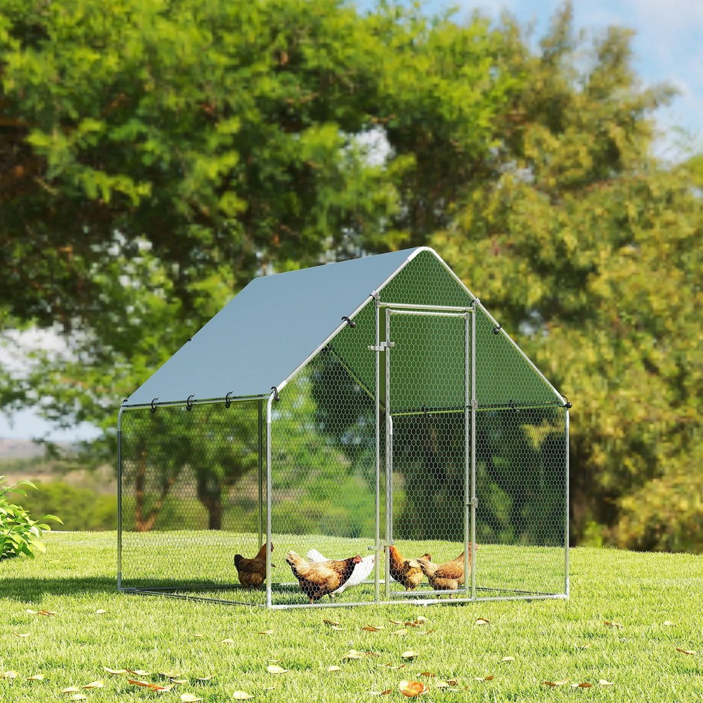 PawHut Coteț pentru Găini de Exterior, 2x2x2m 4 m² Țarc pentru Găini din Oțel Galvanizat cu Acoperiș Impermeabil Anti-UV și Încuietoare, Adăpost pentru 4-6 Găini, Animale Mici, Iepuri și Rațe | Aosom Romania