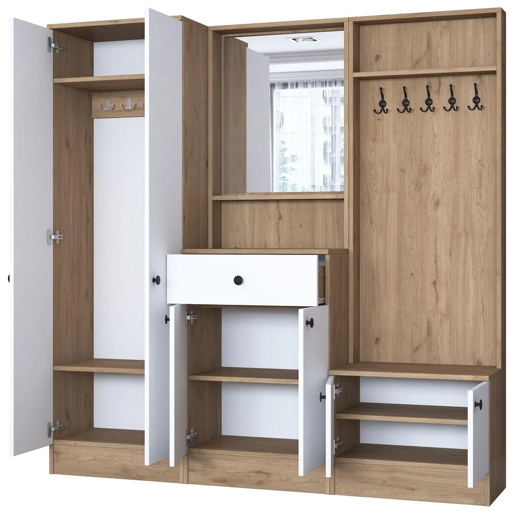 Mobilier hol Pixie 3 (alb + nuc) (cu oglindă). 1102450