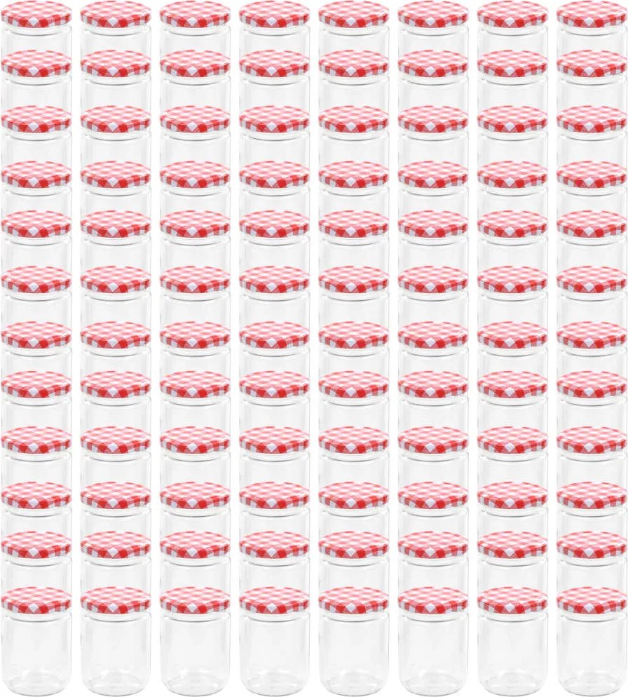 vidaXL Borcane de sticlă pentru gem capace alb & roșu 96 buc. 230 ml