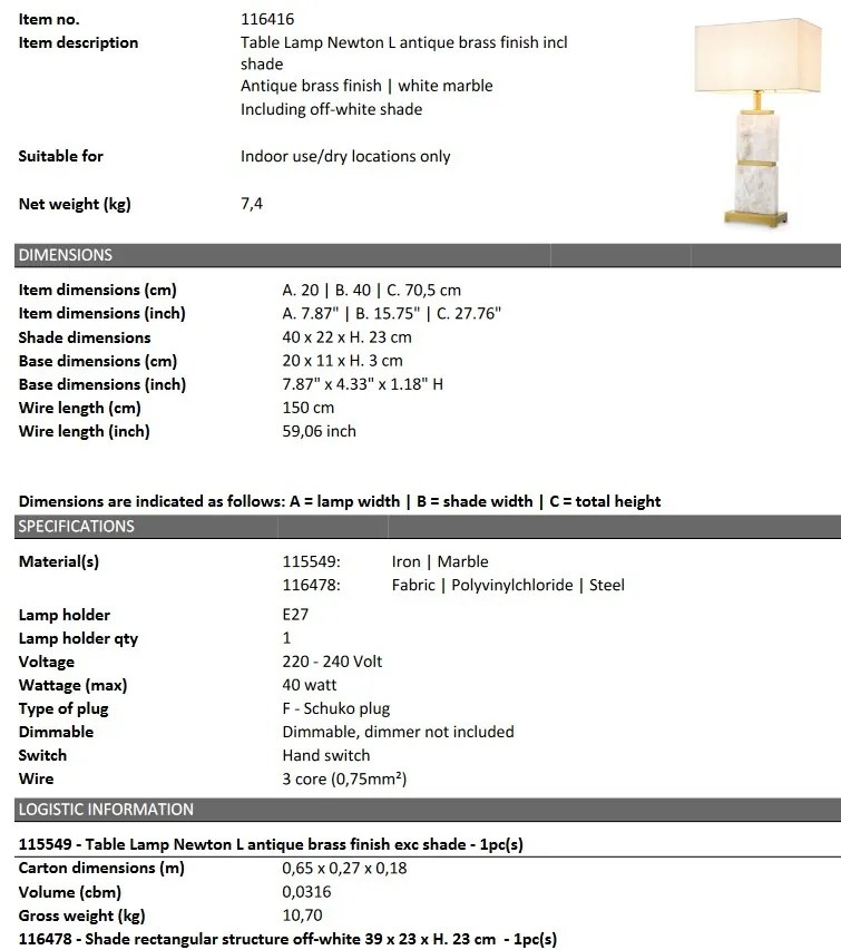 Veioza/ lampa de masa LUX cu baza din marmura Newton L