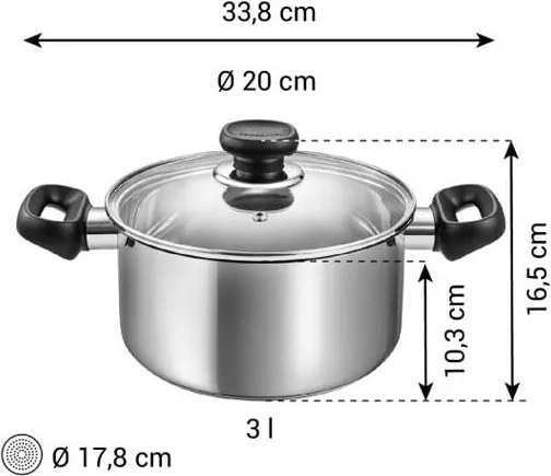 Oală cu capac din oțel inoxidabil 3 l adecvată pentru plita cu inducție Brava – Tescoma