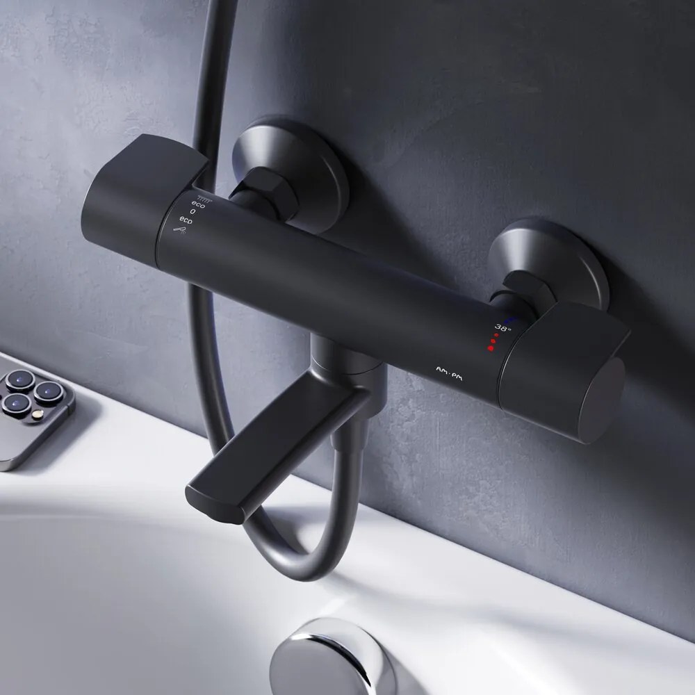 Baterie cada-dus AM.PM X-Joy termostatata finisaj negru mat