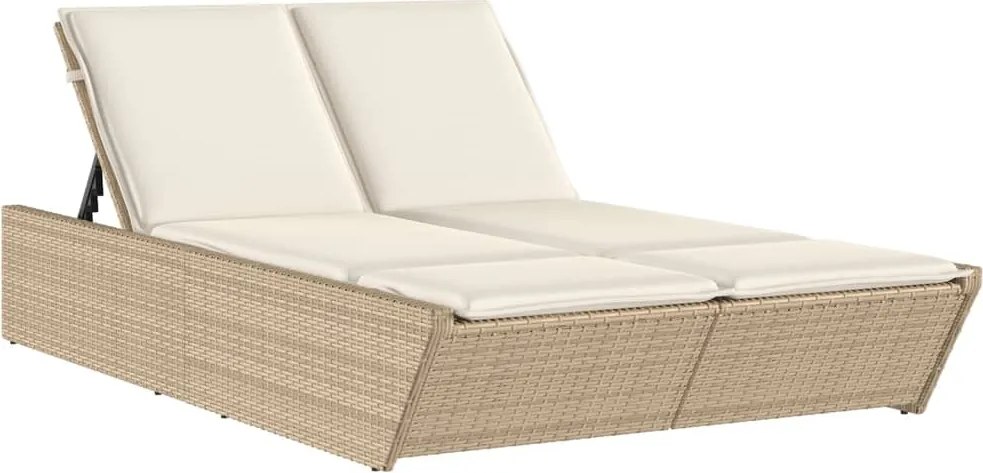 vidaXL Șezlong dublu cu perne, bej, poliratan
