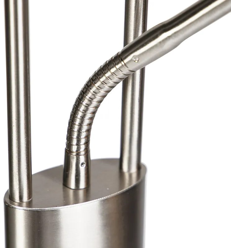 Lampă de podea modernă din oțel și sticlă, inclusiv LED cu braț de citit - Divine