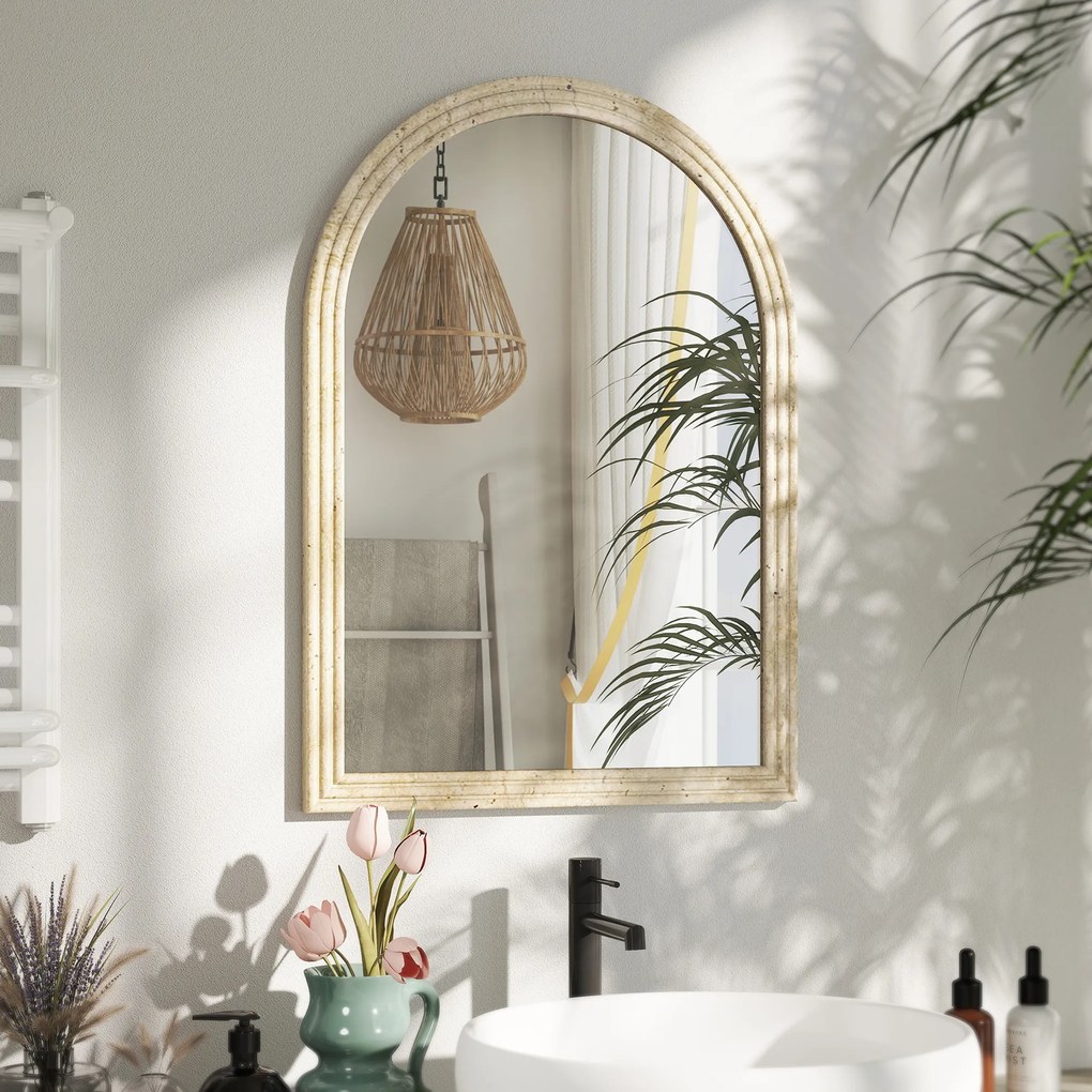 HOMCOM Oglindă de Perete în Formă de Arc cu Margine Canelată 60x2x90 cm Bej | Aosom Romania