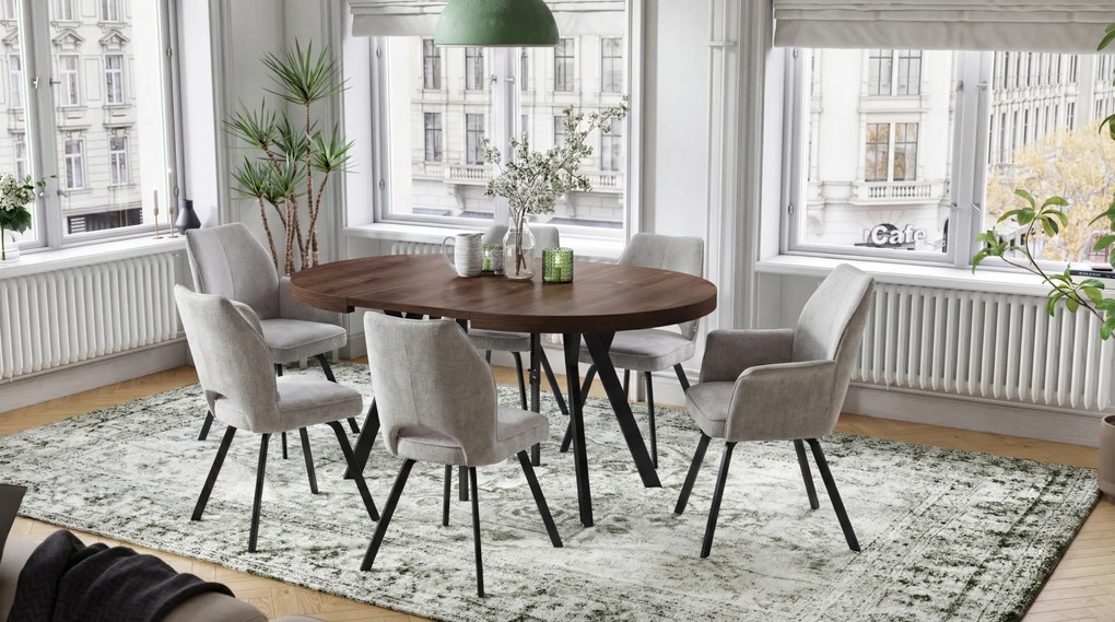 Mazzoni EXPANSO Stejar Maro/picioare negre - MASĂ MARE ROTUNDĂ Ø110 EXTENSIBILĂ PÂNĂ LA 310 cm CU PICIOARE Y LOFT/INDUSTRIALĂ