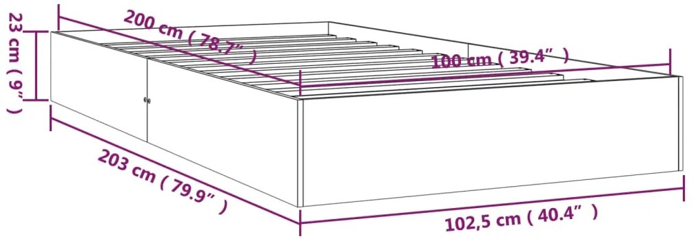 Cadru de pat, gri, 100x200 cm, lemn masiv Gri, 100 x 200 cm