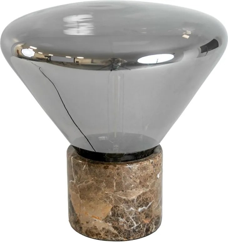 Lampa de masa din sticla fumurie si marmura portelanata maro