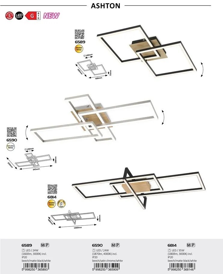 Plafoniera LED design modern Ashton, 40x40cm
