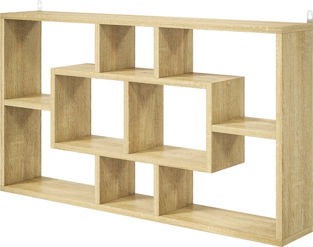 HOMCOM Etajeră de perete decorativă Raft pentru cărți, CD-uri cu 8 cuburi 85x14,5x47,5 cm Stejar | Aosom Romania