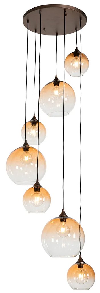 Lampa suspendată inteligentă bronz închis cu sticlă ambră 7 lumini incl. 7 Wifi A60 - Sandra