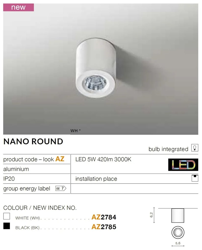 Mini Spot LED aplicat tavan/plafon NANO ROUND alb