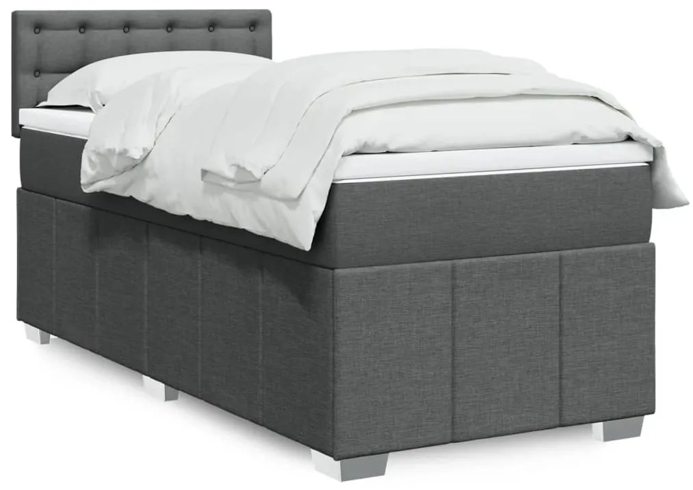 vidaXL Pat box spring cu saltea, gri închis, 100x200 cm, textil