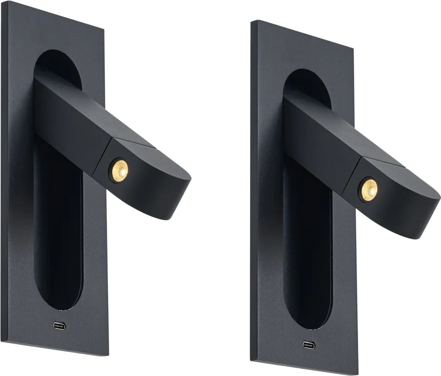 Set de 2 Aplice Moderne Negre Incl. LED și Port USB-C - Hilton