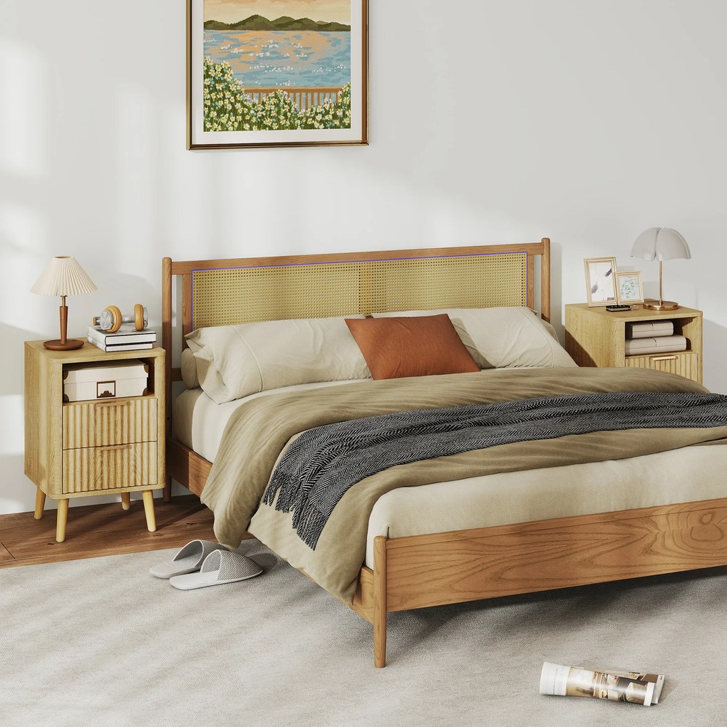 HOMCOM Set de 2 noptiere, noptiere cu 2 sertare și compartiment deschis, colțuri rotunjite, 40 x 40 x 61 cm, stejar | Aosom Romania