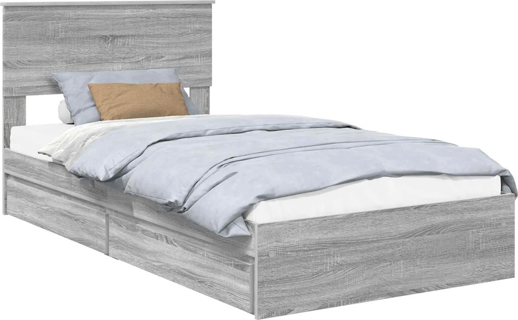 vidaXL Pat cu storage cu sertar Gri Sonoma 100 x 200 cm Lemn compozit