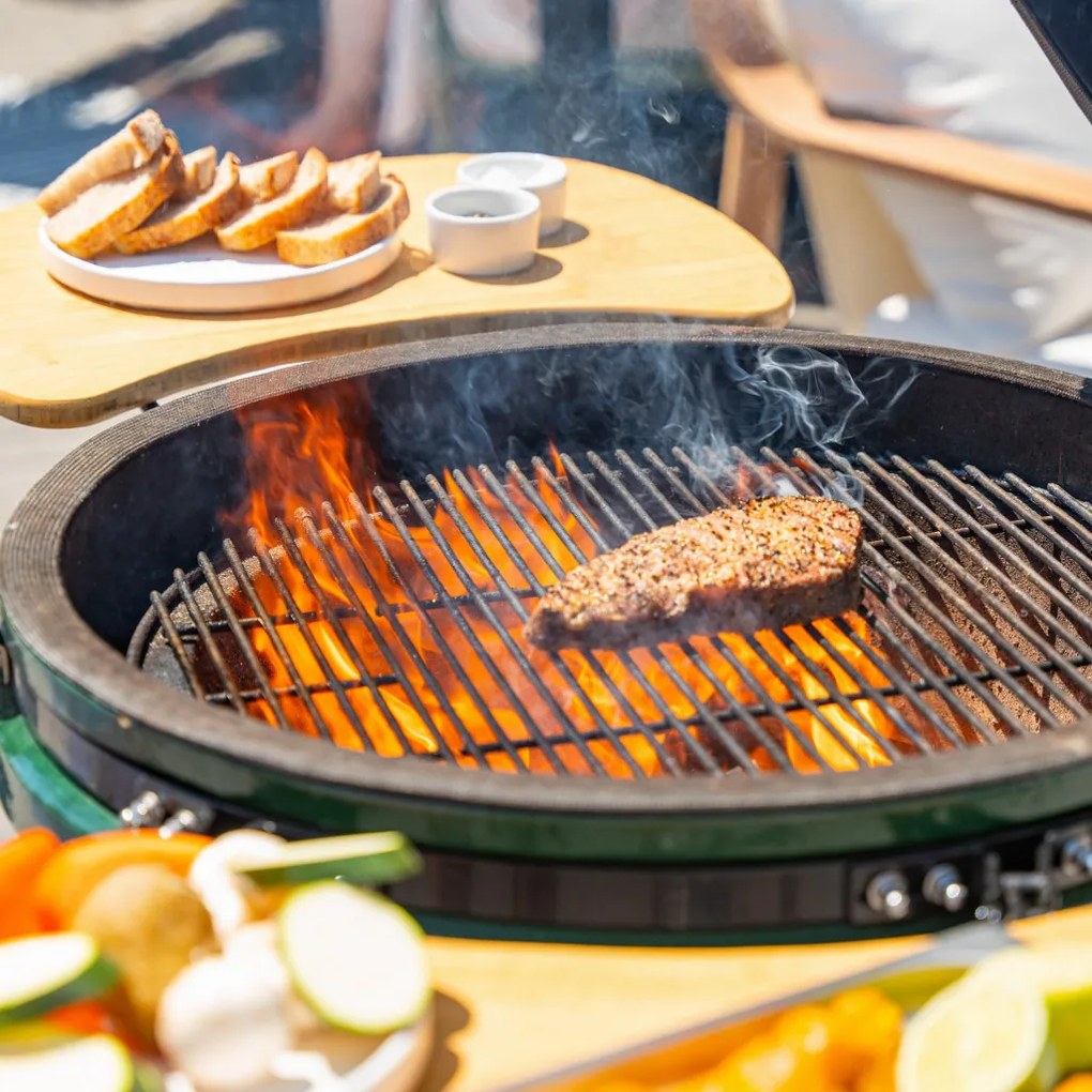 Grătar ceramic pentru cărbuni cu rafturi laterale, grilă de 52 cm