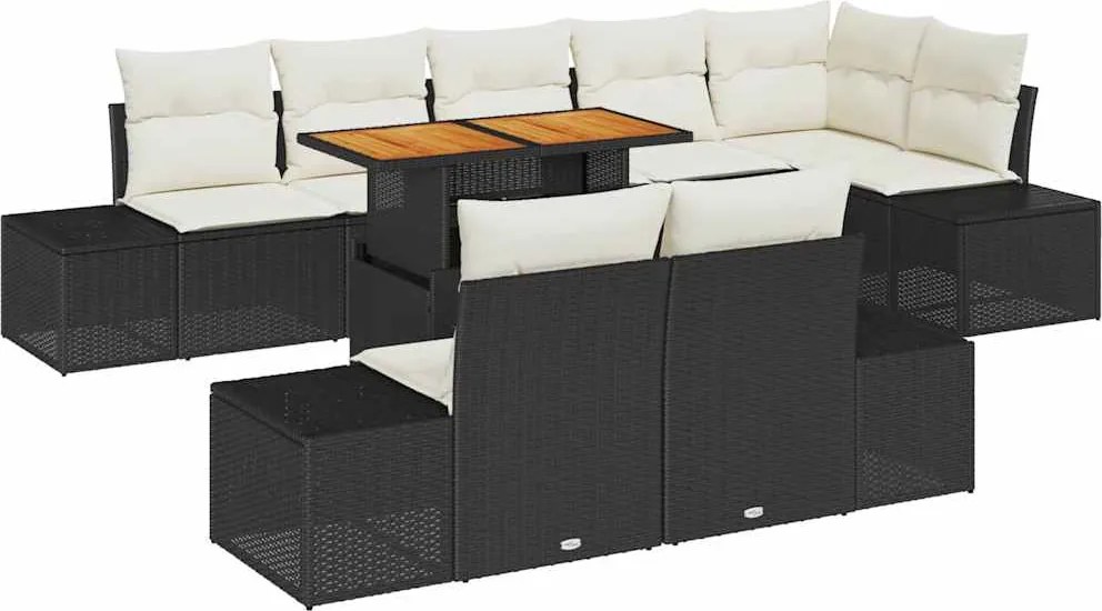 vidaXL Set de canapele pentru grădină 9 pcs Negru Rattan poli