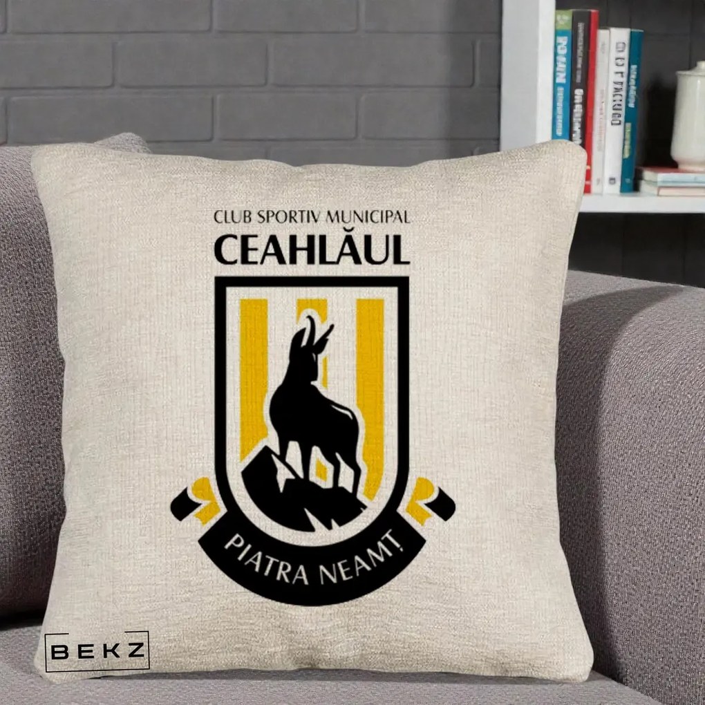 Perna Personalizata CSM Ceahlaul Piatra Neamt Fotbal, 40x40 cm, Bej Canapea, Husa Detasabila, Perna Inclusa, BEKZ®