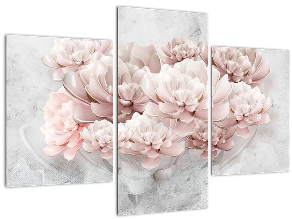 Tablou - Flori roz pe perete (90x60 cm)