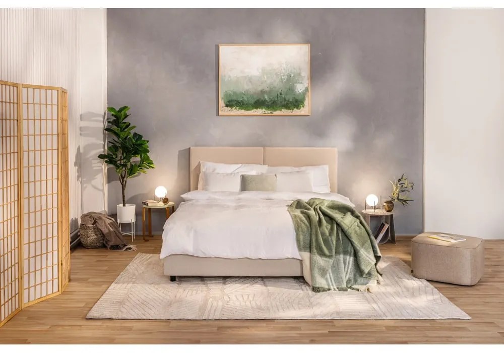 Pat dublu tapițat bej cu spațiu de depozitare cu saltea/ grătar 160x200 cm Myra Bold - Bonami Selection