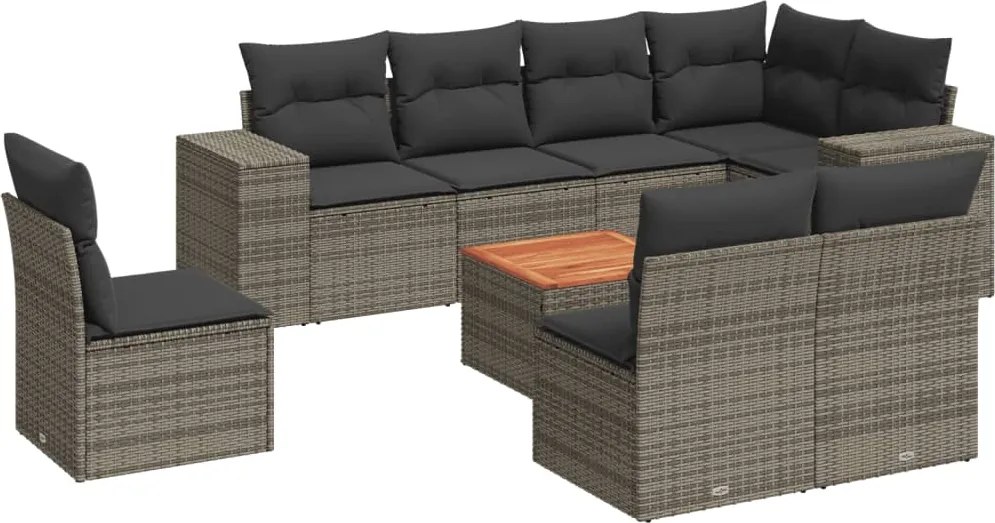 vidaXL Set canapele de grădină, 9 piese, cu perne, gri, poliratan