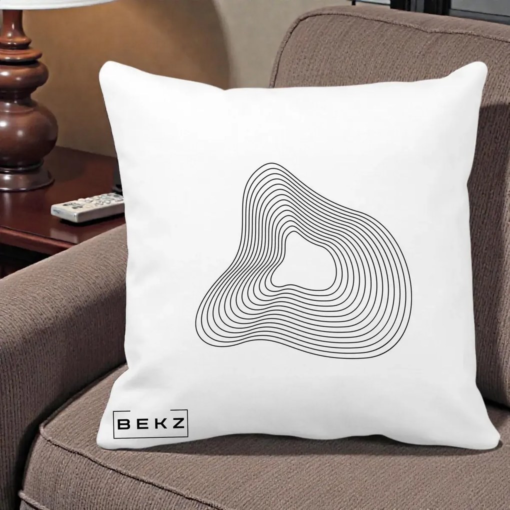Perna Decorativa Abstract Linii Organice, 40x40 cm, Alba Mata, Husa Detasabila, Perna Inclusa, BEKZ®