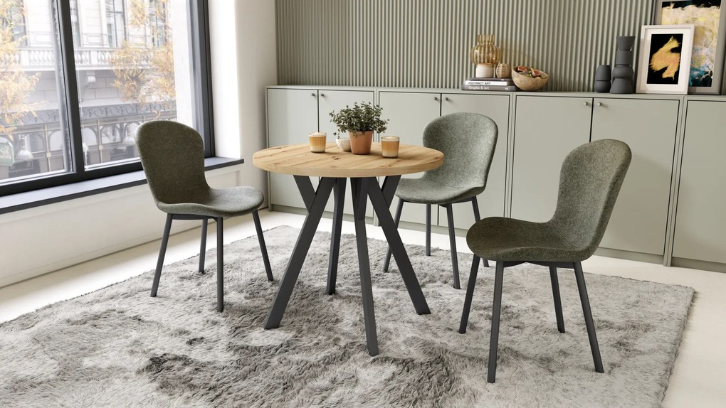 Mazzoni ALMO 80 Stejar Artisan/picioare negre - MASĂ ROTUNDĂ CU PICIOARE Y LOFT/INDUSTRIAL PENTRU BUCĂTĂRIE LIVING SAU SUFRAGERIE