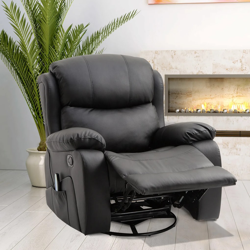 HOMCOM Fotoliu Relax cu 8 Puncte de Masaj si Telecomanda, Fotoliu Rabatabil cu Suport pentru Picioare, 97x92X104cm Negru | Aosom RO
