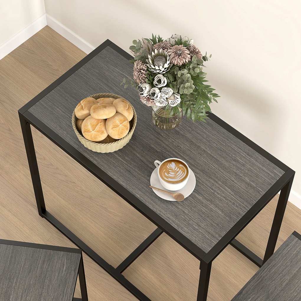 HOMCOM Set bar 3 piese, 2 scaune, 1 masă, 90 cm x 47 cm x 76 cm, Gri | Aosom Romania