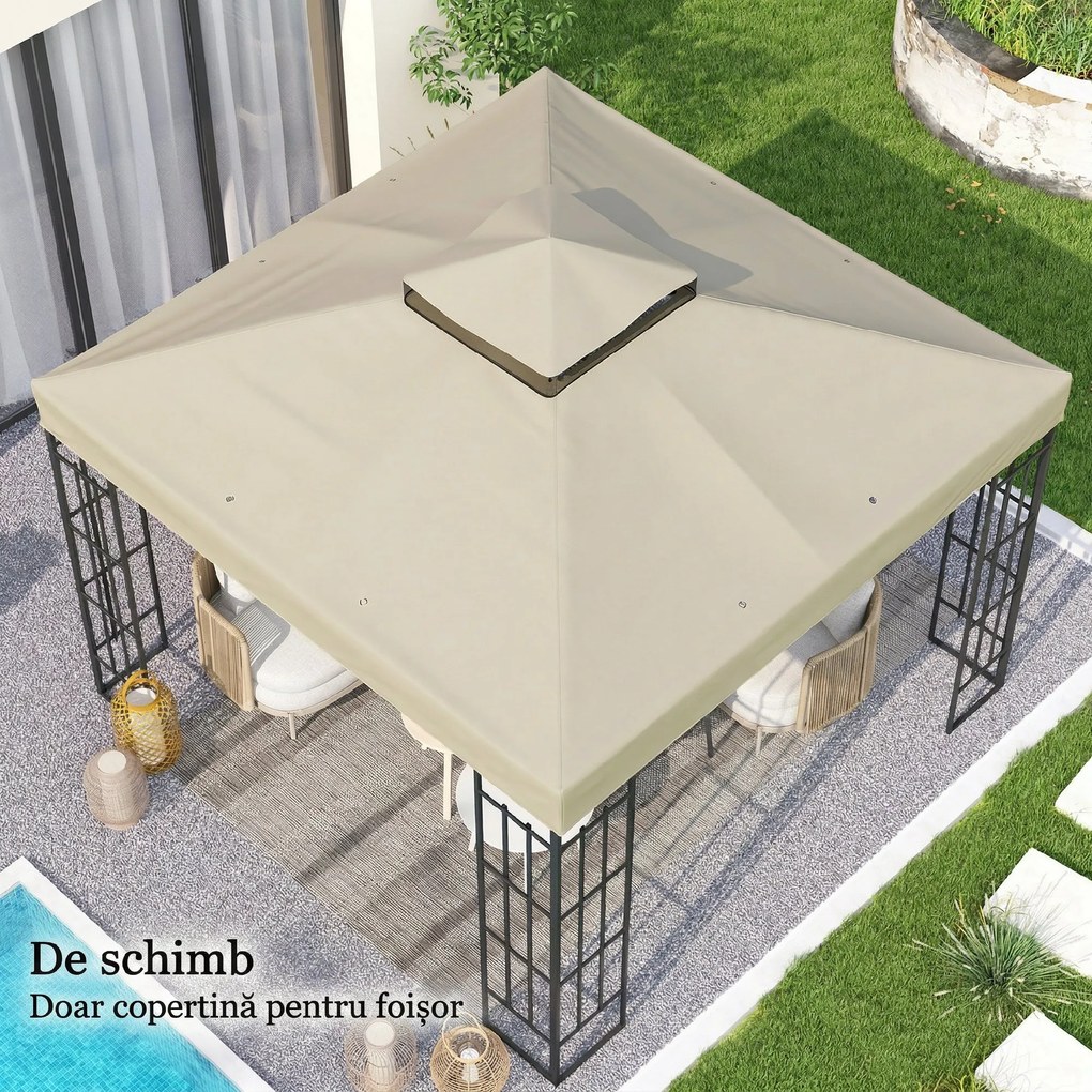 Outsunny Înveliș de Înlocuire pentru Pergolă de Grădină cu Două Niveluri și Orificii de Drenaj, 300x300 cm, Alb Crem | Aosom Romania