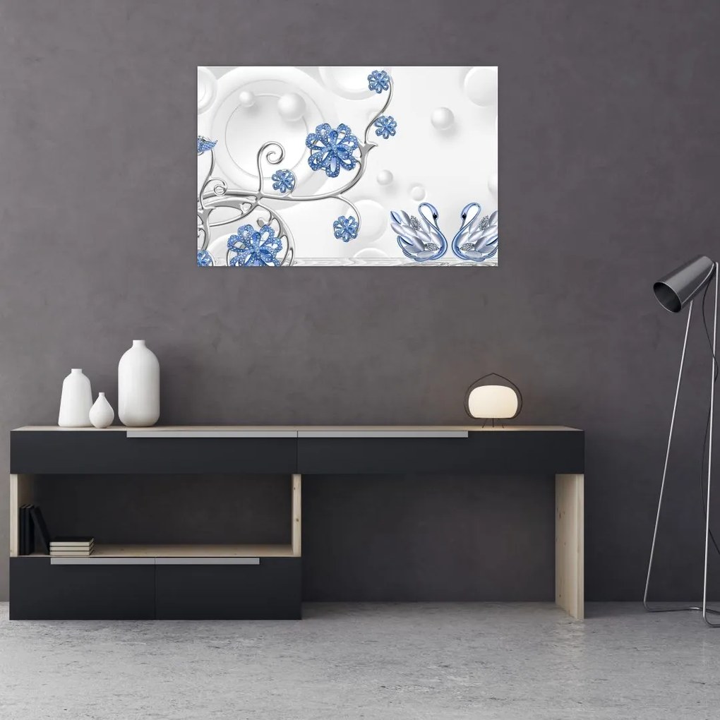 Tablou - Lebede albastre (90x60 cm)