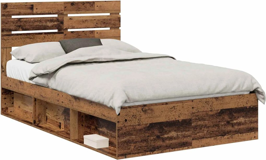 vidaXL Cadru de pat Lemn vechi 135 x 190 cm Lemn de pin masiv