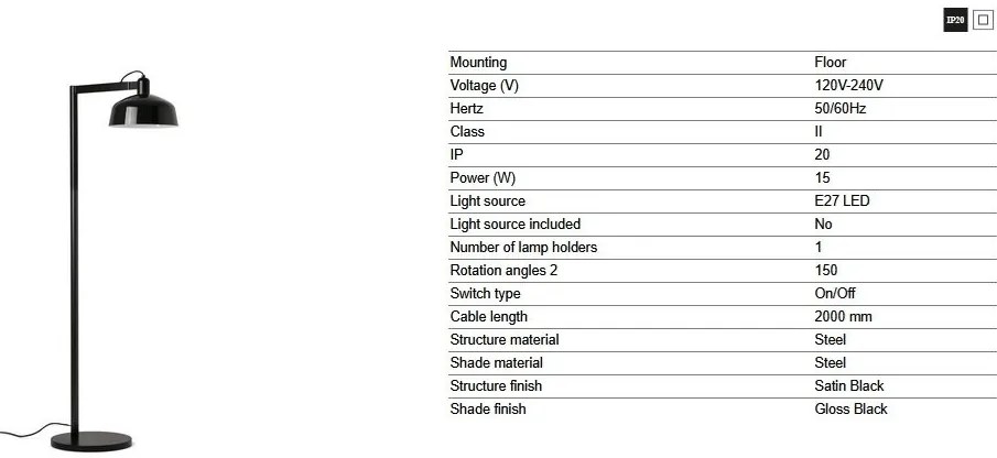Lampadar de podea metal TATAWIN negru