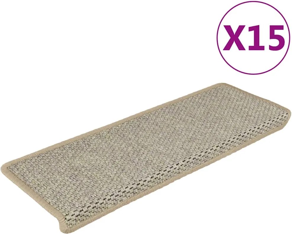 vidaXL Covorașe scări autoadezive, 15 buc. verde deschis 65x21x4 cm, sisal