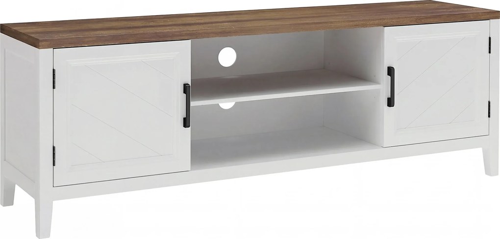 HOMCOM Comodă TV 140 cm, mobilier TV pentru televizoare până la 106,7 cm cu 2 uși, 2 compartimente deschise, alb și maro | Aosom Romania