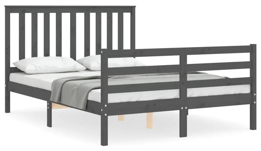 3194228 vidaXL Cadru de pat cu tăblie, gri, 140x190 cm, lemn masiv