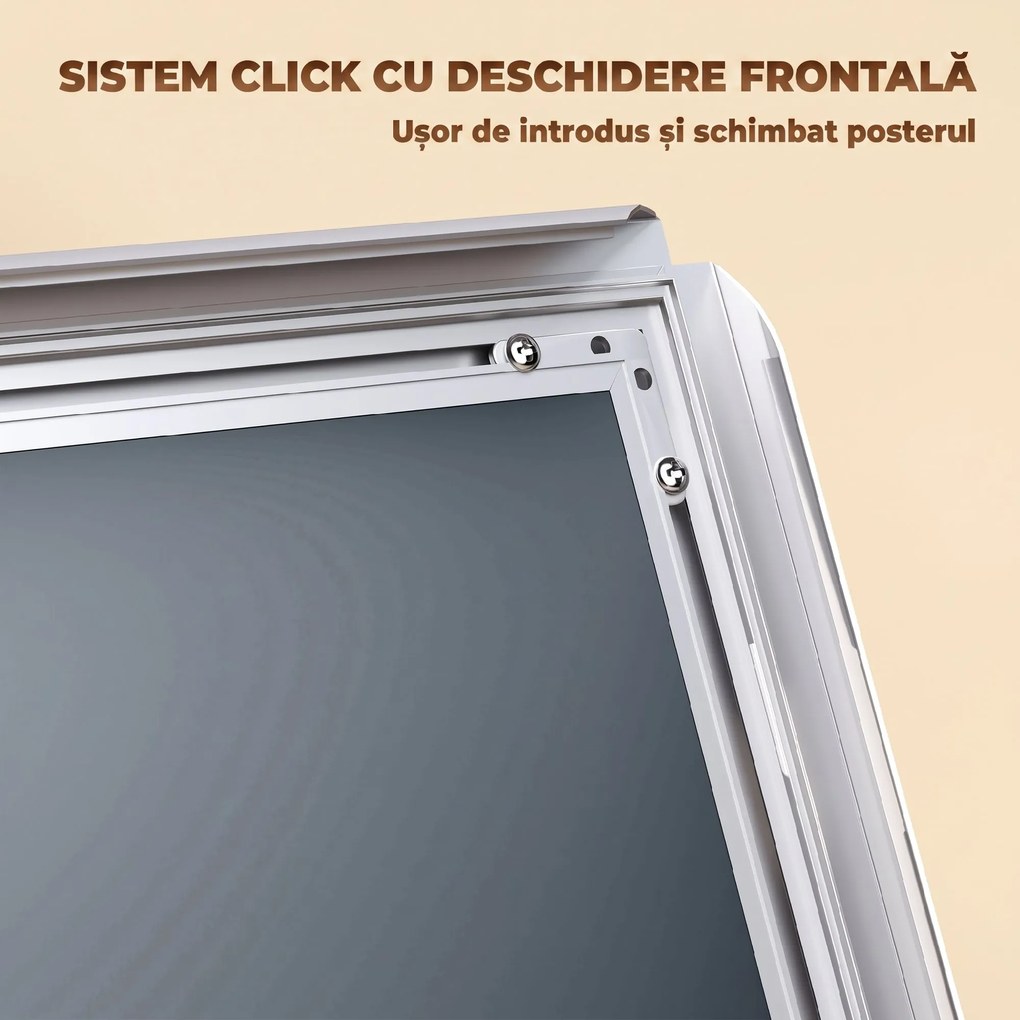 HOMCOM Suport Poster A3, Expozitor Publicitar de Podea cu Înălțime și Înclinare Reglabile, 40x30x129-135 cm, Argintiu | Aosom Romania