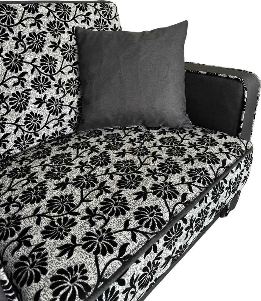 Fotoliu SAMY NEXT extensibil, cu lada de depozitare, stofa gri cu negru , cadru metalic, 103x100x92 Stofa, Gri + Negru