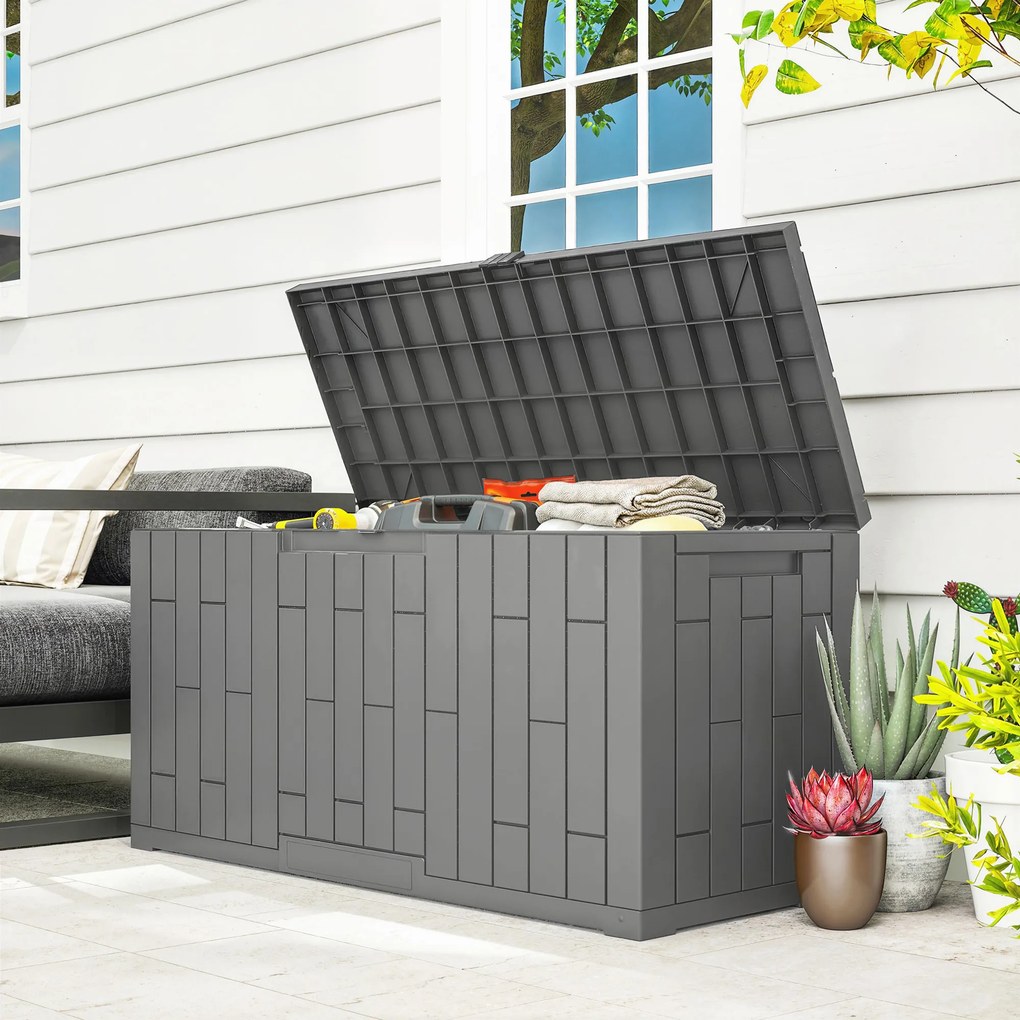 Outsunny Ladă de Depozitare pentru Grădină 227L din Rășină Rezistentă la Apă și UV cu Închidere, 106,5x43x54,5 cm, Gri | Aosom Romania