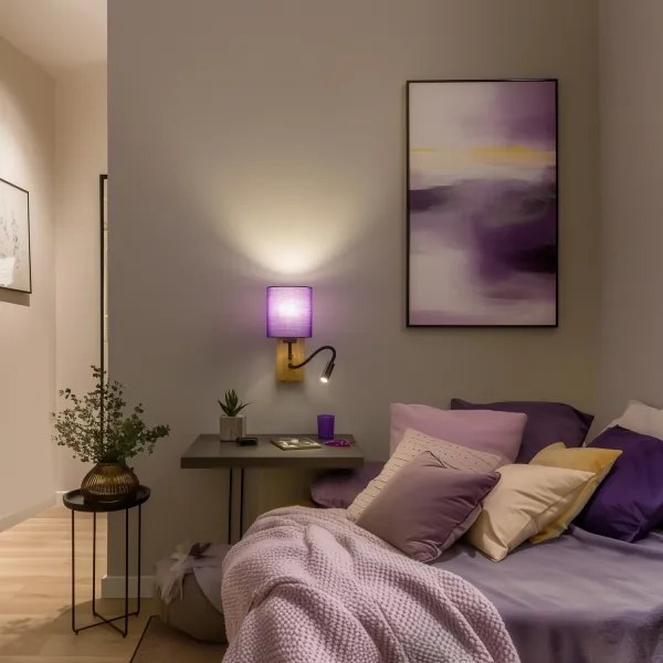 Lampă LED de perete Brilagi NUBILA WOOD 1xE27/25W/230V + LED/3W stejar/mov