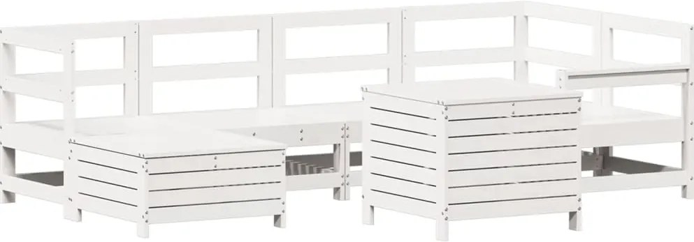 vidaXL Set canapea de grădină, 7 piese, alb, lemn masiv de pin