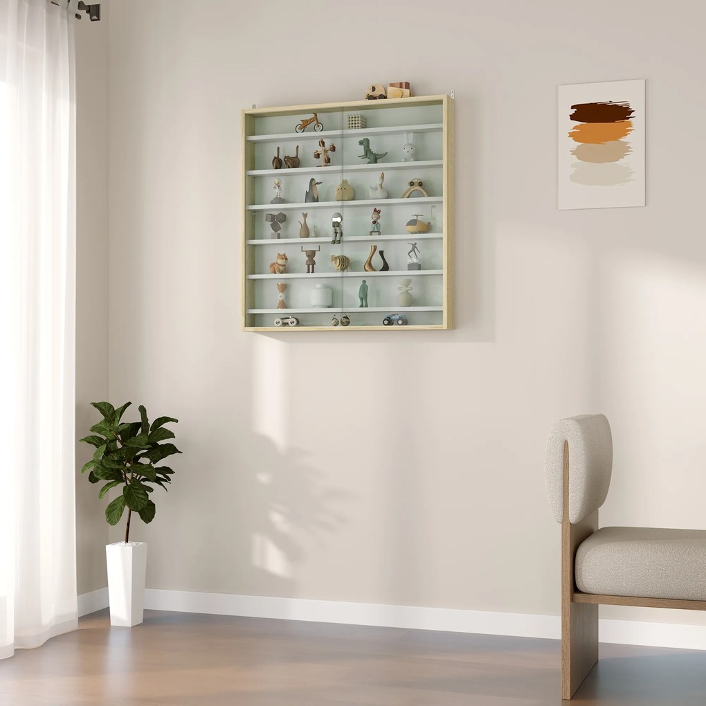 HOMCOM Vitrină de Perete, cu 5 Rafturi Ajustabile, din Lemn, PAL, Sticlă, 80 x 9,5 x 83 Cm, Alb și Gri | Aosom Romania