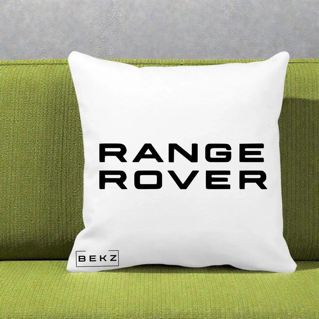 Perna Personalizata cu emblema Range Rover, 40x40 cm, Alba Mata, Husa Detasabila, Perna Inclusa, BEKZ®