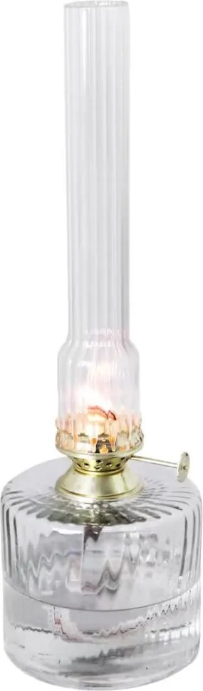 Lampă cu petrol din sticlă reciclată transparentă cu model în relief, arzător din alamă, mare, Ø 10 x H 30 cm, „Elvira"