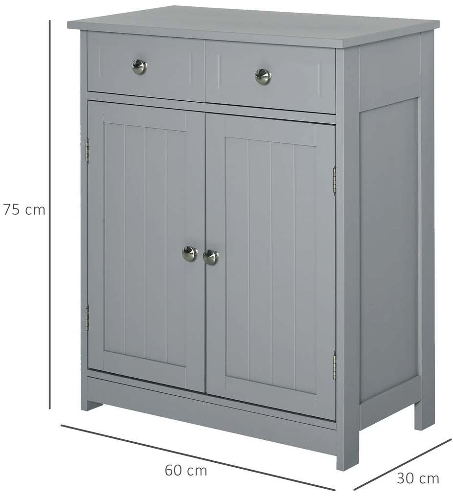 kleankin Mobilier de baie pe picioare, dulap de baie 2 uși 2 sertare 60 x 30 x 75 cm gri | Aosom Romania
