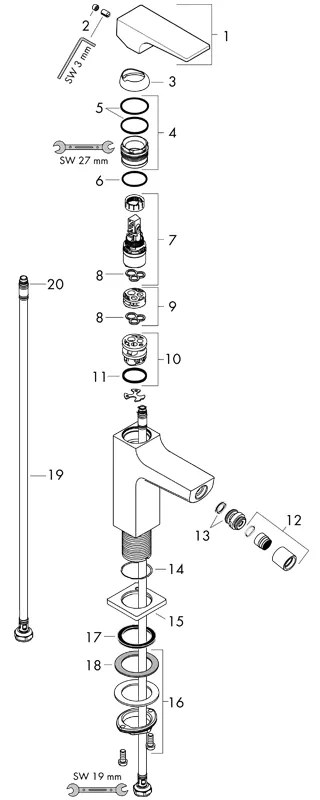 Baterie bideu cu ventil click-clack, Hansgrohe, Metropol, crom