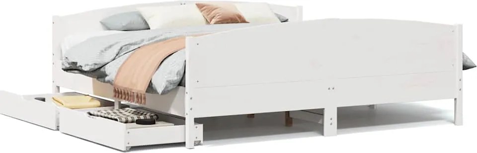 vidaXL Cadru de pat fără saltea, alb, 180x200 cm, lemn masiv pin